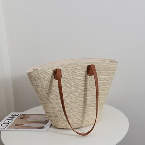Borsa Tote da Donna <span class=keywords><strong>in</strong></span> Paglia Intrecciata Grande Capacità con Chiusura a Cerniera, Design Semplice Monospalla per Vacanze al Mare e Uso <span class=keywords><strong>in</strong></span> Spiaggia - Product Image 4