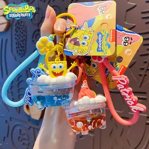 Anti-Lost Key Ring 3D Lovely Cartoon Bathtub Sponge Patrick Liquid Keychain Camera Ice Cream Cones Design Key Chain Wholesale