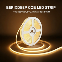 Bande LED COB en rouleau, largeur 2,7 mm, 400 LED/m, 5V USB, sans points, flexible, dimmable, découpable, auto-adhésive, pour éclairage et décoration intérieure
