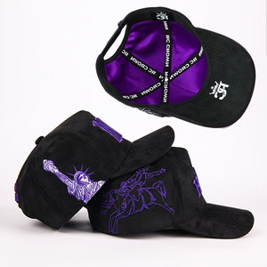High Quality Unisex Suede Custom Embroidery Logo 5 Panel <b>Hats</b> for <b>Men</b> Baseball Cap With Rhinestone Logo - Product Image 1