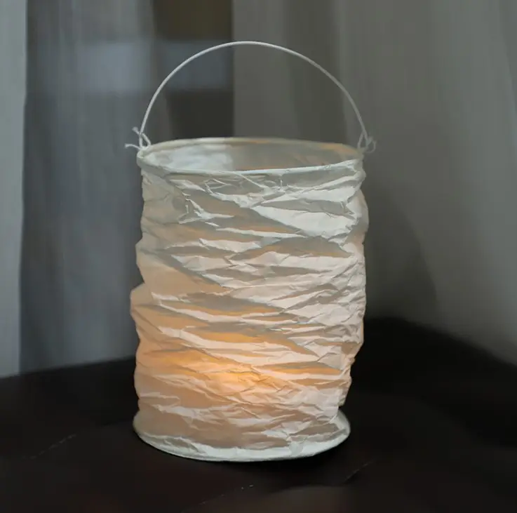 wedding party 10*15cm White hanging cylinder Paper Lantern with metal candle holder