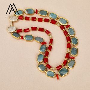 Stile Vintage Amazonite gemma dichiarazione <span class=keywords><strong>collana</strong></span> di corallo rosso con perline in oro placcatura stile bohémien per feste - Product Image 3