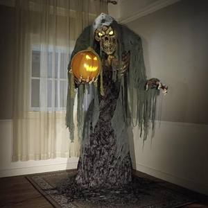 HLC Spirit Halloween Animatronic vendedor Reaper Scythe Ghost Prop Interior Exterior ornamento Horror Zombie animado LED esqueleto - Product Image 2