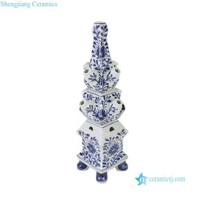 Vase Tulipier en Céramique Peint à la Main Bleu et Blanc à Plusieurs Niveaux, Style Vintage <span class=keywords><strong>Delft</strong></span>, Tour de Fleurs de Tulipes Empilées avec Plusieurs Emplacements pour Bourgeons - Product Image 4