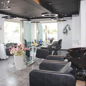 Berber ve atölye kullanımı için Modern çift taraflı LED ışık ayna istasyonu cam TV Styling istasyonu - Product Image 2