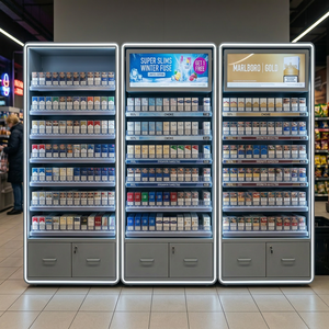 Estante Metálico para Cigarrillos con Puerta de Vidrio de Apertura Automática y Control <span class=keywords><strong>Remoto</strong></span>, Exhibidor de Tabaco con Luz LED y Pantalla Publicitaria Superior - Product Image 1