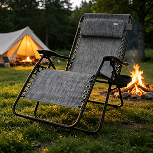 Silla de Exterior <span class=keywords><strong>Plegable</strong></span> Extra Grande y Resistente con Portavasos, <span class=keywords><strong>Tumbona</strong></span> Reclinable con Marco de Acero Inoxidable, Silla de Gravedad Cero - Product Image 4