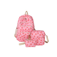 Sac à dos trois pièces avec nœud, style universitaire féminin, sac à dos floral, sac à dos mignon, sac d'école pour étudiants