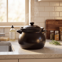 Casserole en céramique de haute qualité avec couvercle, fait main, en argile, pour la cuisine