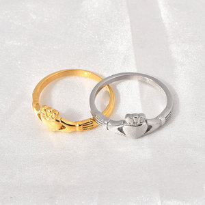 Non Tarnish Fine 14k 18k Gold Plated 316L Stainless Steel Fashion Irish Claddagh Wedding <b>Ring</b> Band for Women <b>Men</b> - Product Image 3