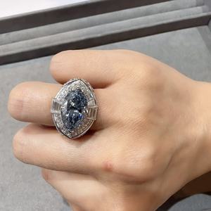 ANSTER Fine PT950 Platinum Jewelry VVS D F Marquise Cut 4.39ct Fancy Vivid Blue Lab Grown Diamond Ring with IGI Engagement Ring - Product Image 1