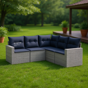 Ensemble de canapés de patio en polyrotin gris avec coussins, meubles de jardin d'extérieur, sièges de style contemporain pour 5 personnes - Product Image 2