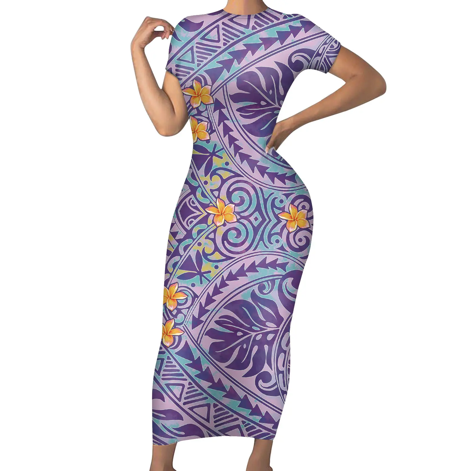 Polinesiana Hawaiian style fashion ed elegante delle donne di abiti da spiaggia Più Il Formato Grasso Femminile Vestito di Modo Maxi Vestito Floreale