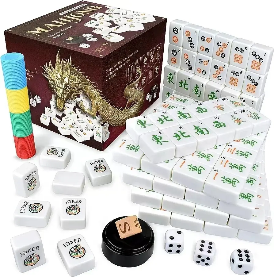 American Mahjong Set with Instructions 152 White Tiles 80 Scoring Chips 3 Dices and Wind Indicator