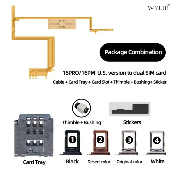 Wylie Esim DUAL SIM Adapter for iPhone 16 16 PLUS 16 Pro 16 PRO Max USA Version SIM Card Single Dual Reader Flex Slot WITH Tray