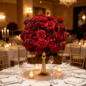 Red flower ball Customized 50cm arrangement artificial silk rose flowers ball wedding <b>table</b> centerpieces decoration - Product Image 1