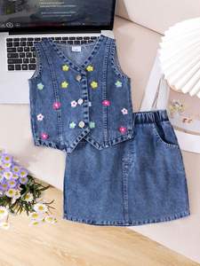 Kinderkleding Tweedelige set voor meisjes Blauw vest en rok Kinderkleding 2-7 jaar - Product Image 6