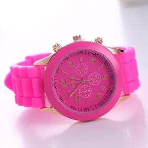 2023 cheap geneva watch silicone Fashion Silicone Strap Quartz Women Wrist Watch