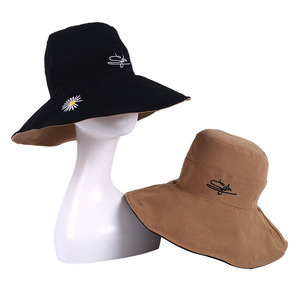 Mexican Double-Sided Daisy Wide Brim Fisherman <b>Hat</b> <b>Summer</b> Sun Protection Bucket <b>Hat</b> For Women Canvas Outdoor Wear - Product Image 2