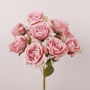 Rosas Artificiales Decorativas de Tela, Ramo de Flores de Seda con 12 Cabezas, Ramo de Rosas Artificiales con 10 Cabezas para Decoración de Bodas - Product Image 2