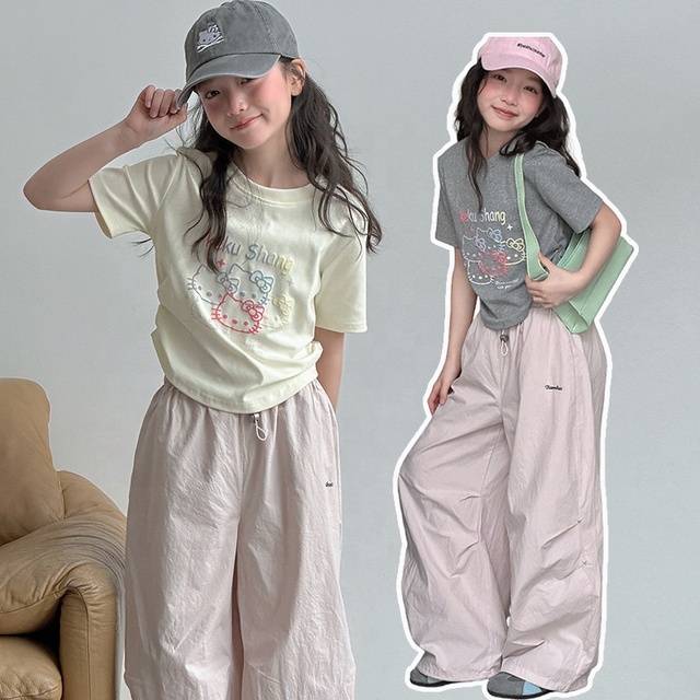 Girls' Summer 2026 New Style Outfit - Stylish Girl's Short-sleeved Long Pants Two-piece Set