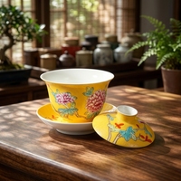 Gaiwan en porcelaine Jiangxi de marque JADE de qualité supérieure, avec couvercle, style traditionnel Sgraffito, motif floral, tasse à thé classique pour le thé Kung Fu