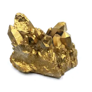 Gold titanium flame electroplating angel aura crystal cluster for decoration