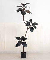 Plante artificielle Ficus caoutchouc noir à tige épaisse et robuste, décoration moderne, plusieurs hauteurs, feuilles noires foncées, pour la maison et l'hôtel