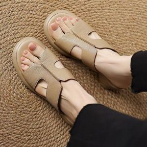 รองเท้าส้นหนาแบบเปิดนิ้วเท้าสำหรับผู้หญิง ส้นกลาง พื้นหนา สวมใส่ง่าย หนังแท้ หนังวัว สำหรับใส่กลางแจ้ง ฤดูร้อน - Product Image 3