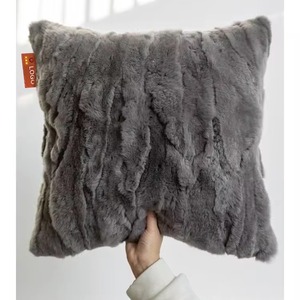 Zoned Heated Lumbar Pillow Khaki Faux Rabbit Fur Square <b>Cushion</b> With Heating Function Home Use - Product Image 4