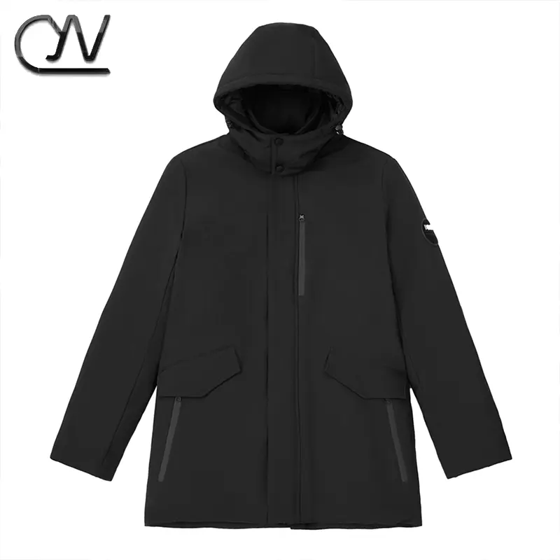 Wholesale Overcoat Jacket With Removable Hooded Custom Windproof Mens Long Winter Coat Black Parka