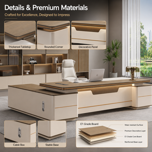 Bureau de direction moderne minimaliste haut de gamme en bois en forme de L avec armoire latérale pour bureau de président - Product Image 2