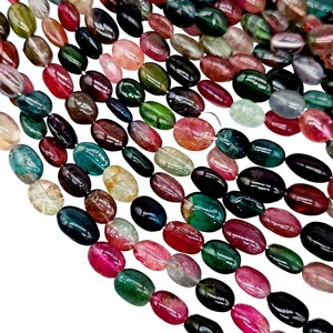 Perles ovales lisses en tourmaline naturelle multicolore 5x7-11x15mm, perles de tourmaline pastèque, brin de 13 pouces, prix de gros en vrac - Product Image 1