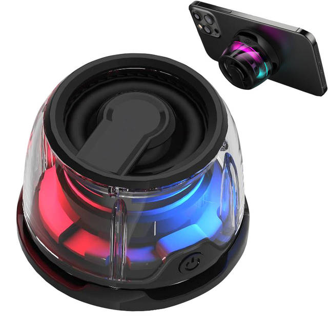 2025 High Quality Mini Magnetic Speaker 5W with RGB LED Lights AirPlay Battery Powered & Phone Holder