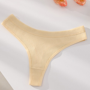 Tangas al por mayor para mujer, tallas grandes, de color liso, de cintura baja, de algodón acanalado, transpirables, para yoga y deportes, tipo T-back. - Product Image 4