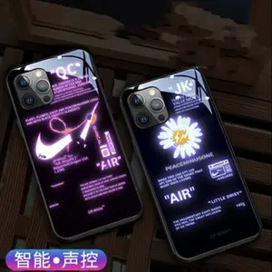 2023 new LED Luminous Tempered Glass Night Light luxury Phone Case For iPhone 11 Luminous Cell Glass Case For iPhone