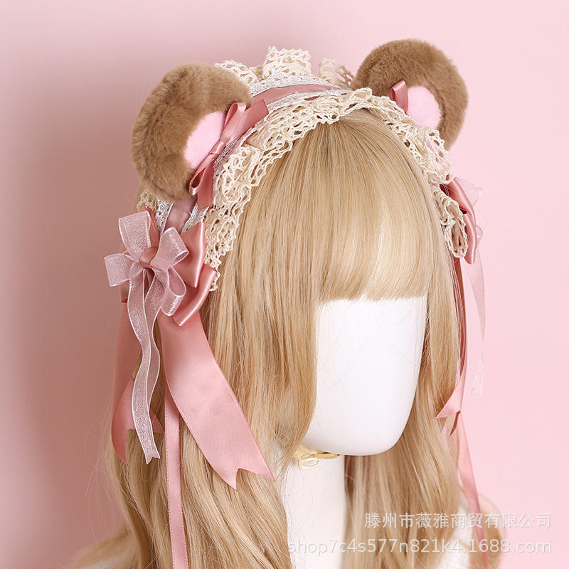 soft adorable bear ear hair band-bean paste color