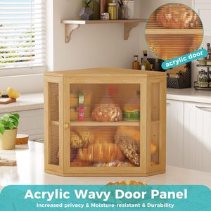 Boîte de rangement pour pain en bambou, double couche, armoire d'angle, porte transparente, organisateur de comptoir de cuisine, couleur naturelle - Product Image 2