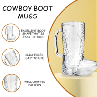 Gobelets à Bière Botte de Cowboy en Plastique PS Transparent 17oz avec Poignée pour Fête, Tasses Créatives en Forme de Botte, Vente en Gros