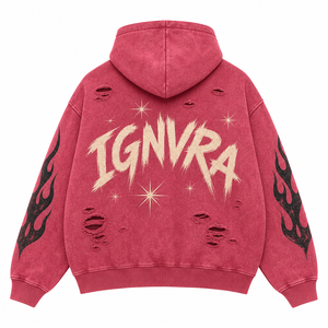 <span class=keywords><strong>Felpa</strong></span> con cappuccio da uomo oversize con zip, lavaggio acido rosso, stampa lettere effetto pennello, stampa ragnatela, stampa fiamma sulle maniche, effetto distressed, stampa stelle, stile streetwear - Product Image 5