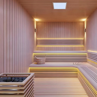 Elegan Outdoor panorama kaca Sauna 4 orang, desain minimalis, Cedar & kontrol Digital, harga murah