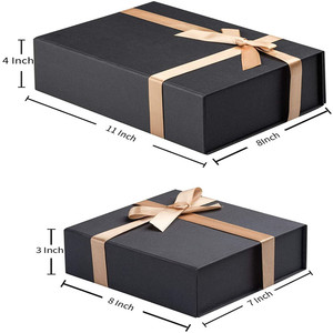 Luxury Black Book Shaped Rigid Box Custom Gift Packaging Foldable Magnetic Gift Box With Ribbon