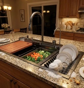 Évier de <span class=keywords><strong>cuisine</strong></span> intelligent à double bac en acier inoxydable 304 noir nano, avec station de lavage de tasses intégrée, pour maison moderne, hôtel, vente en gros, OEM - Product Image 5