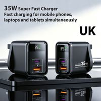 Cargador de Pared Rápido de 35W, USB-A y Tipo C, Doble Puerto, Pantalla de Potencia Real, Enchufe EU/US/UK, Adaptador para Teléfono Móvil y Portátil, Logotipo Personalizable