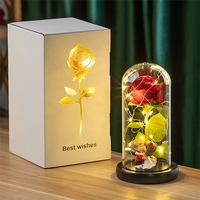 LUYI - Fleurs artificielles en verre avec couvercle en verre, rose lumineuse, cadeau de mariage, anniversaire, Saint-Valentin, décoration de la maison