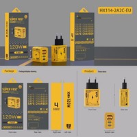 Cargador de teléfono móvil de carga rápida GAN de 120W QC3.0 4 puertos USB tipo C PD adaptador de pared enchufe UE/EE. UU./Reino Unido con juego de cables 4 en 1 carga