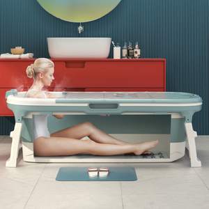 Neue Faltbare Kunststoff-Badewanne für Erwachsene mit Großem Fassungsvermögen, 1,48 m, Tragbar, mit Massagerolle - Product Image 6