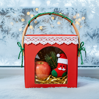 Boîte cadeau en papier personnalisée pour Noël, boîte plate pour expédition, boîte à pommes de Noël avec poignée intégrée, boîte à fenêtre transparente pour pommes, bonbons, biscuits