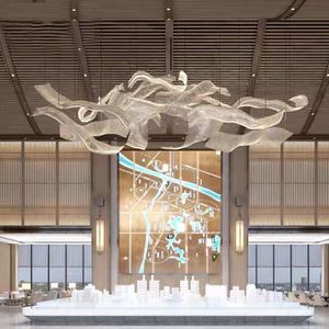 Kích thước lớn với điều khiển từ xa sảnh khách sạn nhà hàng biệt thự bộ phận bán hàng lượn sóng tinh thể lưới đèn chùm - Product Image 1