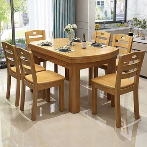Ensemble <span class=keywords><strong>table</strong></span> et chaises en bois massif, design moderne et simple, rétractable et pliable, usage domestique, approvisionnement direct d'usine - Product Image 4